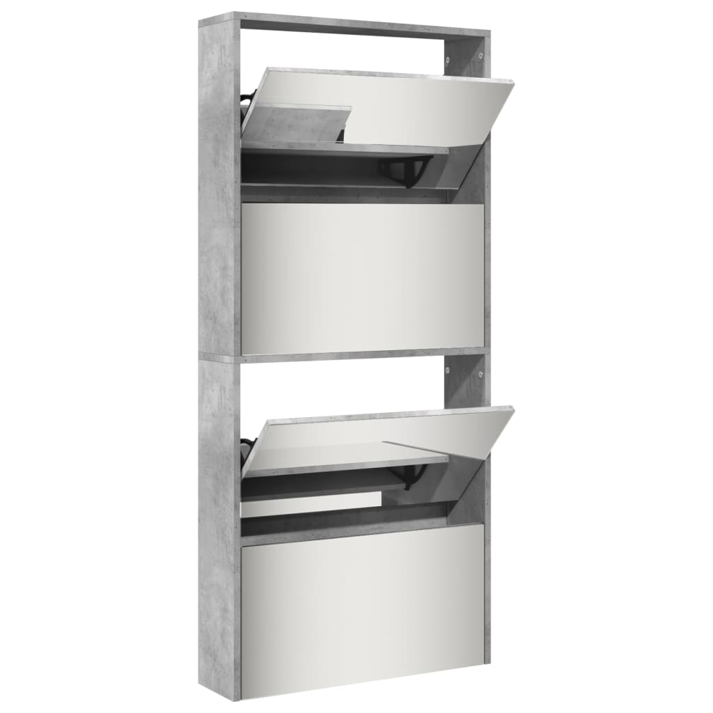 Armoire à chaussures et miroir 4 niveaux gris béton 63x17x134cm - XIOS