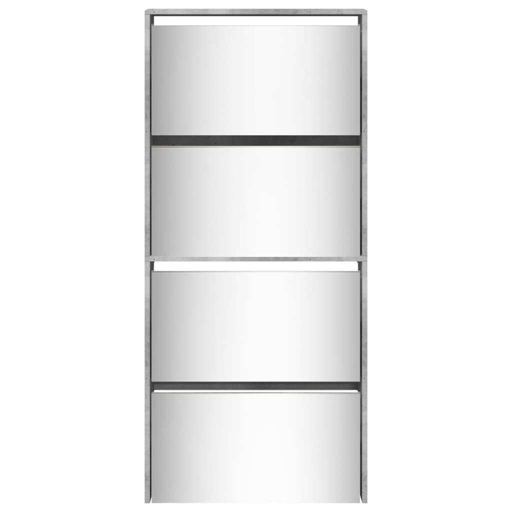 Armoire à chaussures et miroir 4 niveaux gris béton 63x17x134cm - XIOS
