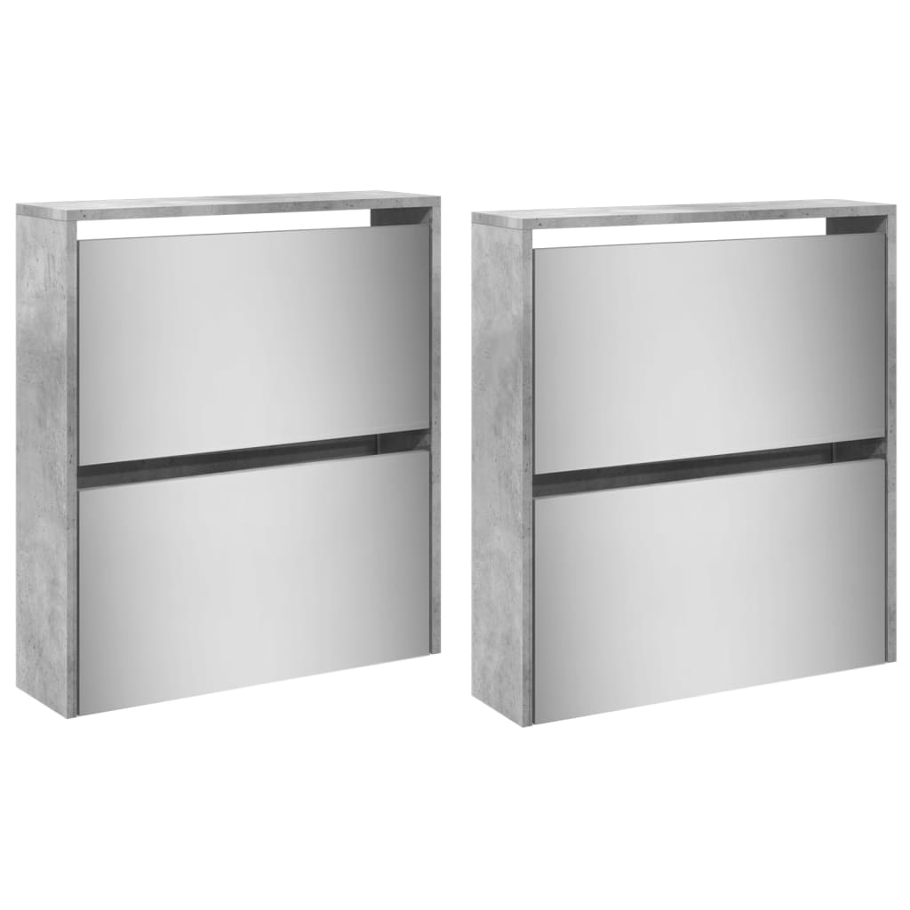 Armoire à chaussures et miroir 4 niveaux gris béton 63x17x134cm - XIOS