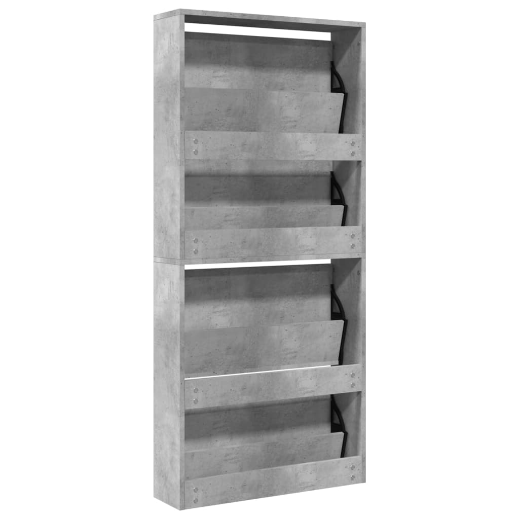 Armoire à chaussures et miroir 4 niveaux gris béton 63x17x134cm - XIOS