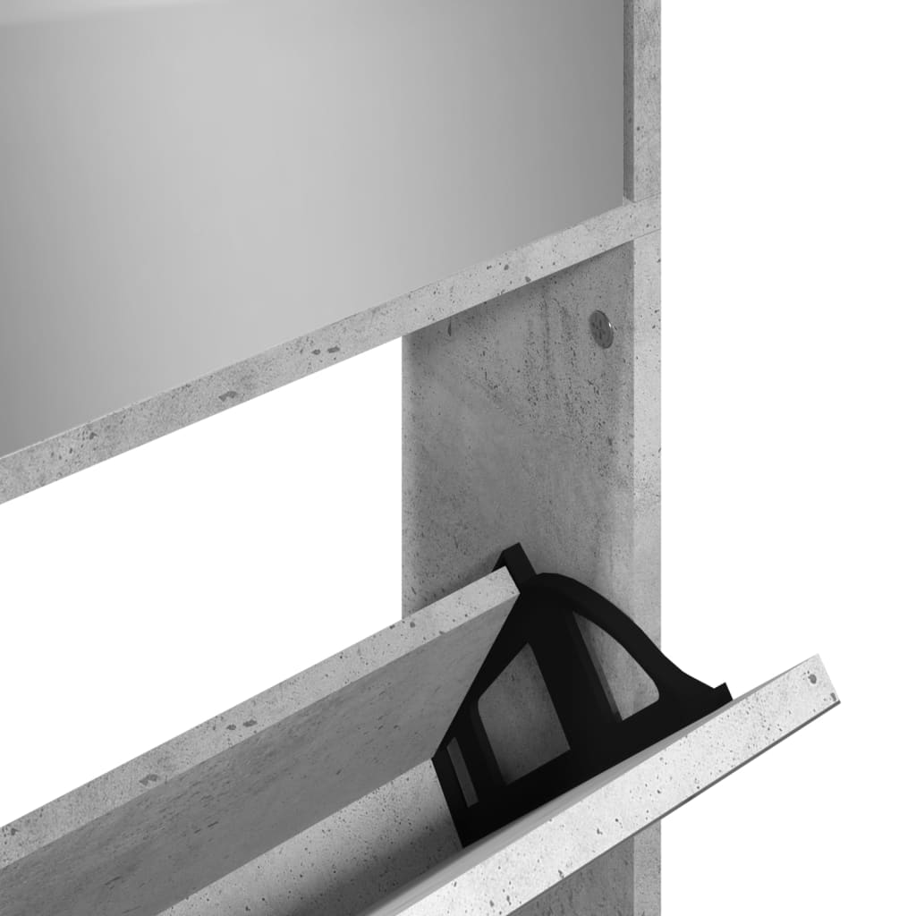 Armoire à chaussures et miroir 4 niveaux gris béton 63x17x134cm - XIOS