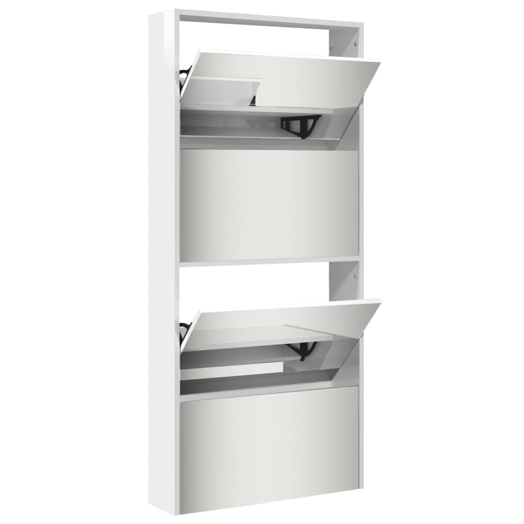 Armoire à chaussures miroir 4 niveaux blanc brillant - XIOS