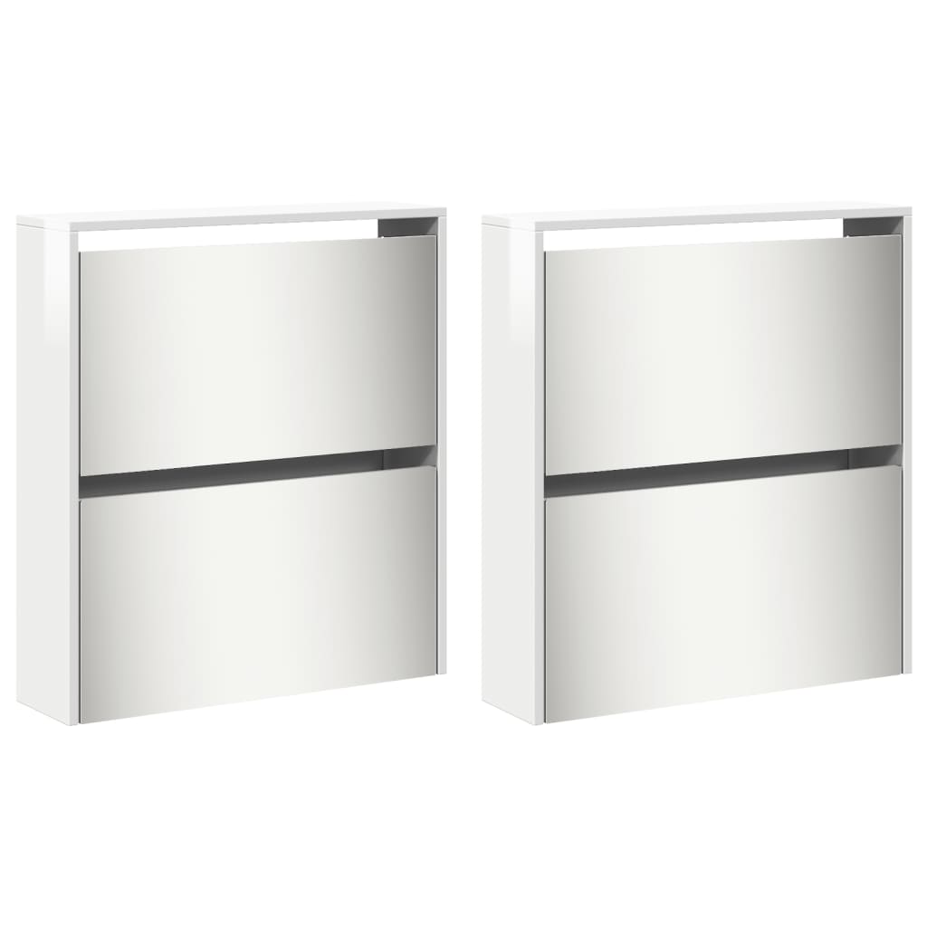 Armoire à chaussures miroir 4 niveaux blanc brillant - XIOS