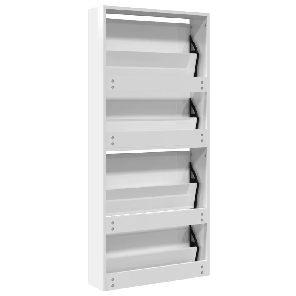 Armoire à chaussures miroir 4 niveaux blanc brillant - XIOS