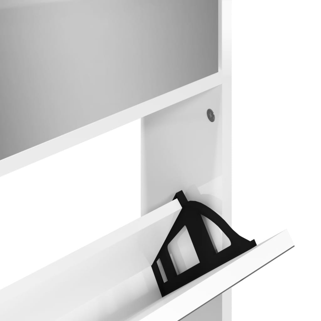 Armoire à chaussures miroir 4 niveaux blanc brillant - XIOS
