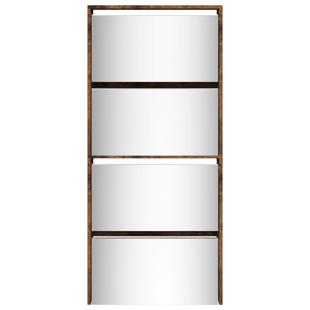Armoire à chaussures miroir à 4 niveaux chêne fumé 63x17x134 cm - XIOS