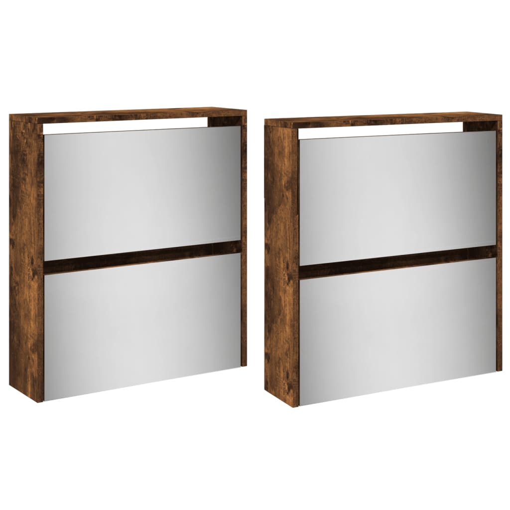 Armoire à chaussures miroir à 4 niveaux chêne fumé 63x17x134 cm - XIOS