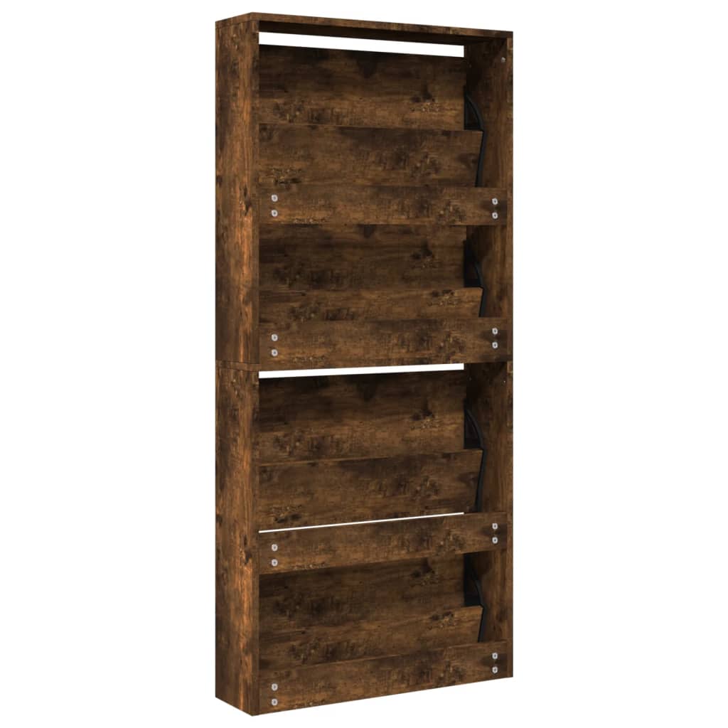 Armoire à chaussures miroir à 4 niveaux chêne fumé 63x17x134 cm - XIOS