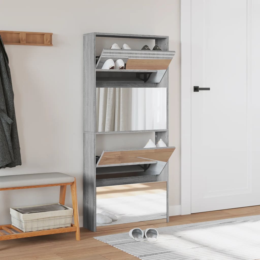 Armoire à chaussures miroir 4 niveaux sonoma gris 63x17x134 cm - XIOS