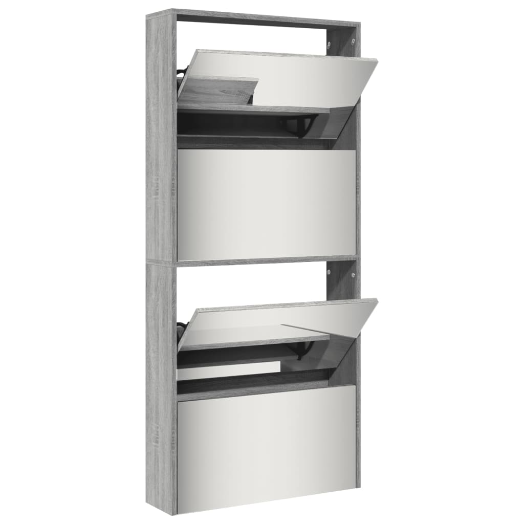 Armoire à chaussures miroir 4 niveaux sonoma gris 63x17x134 cm - XIOS
