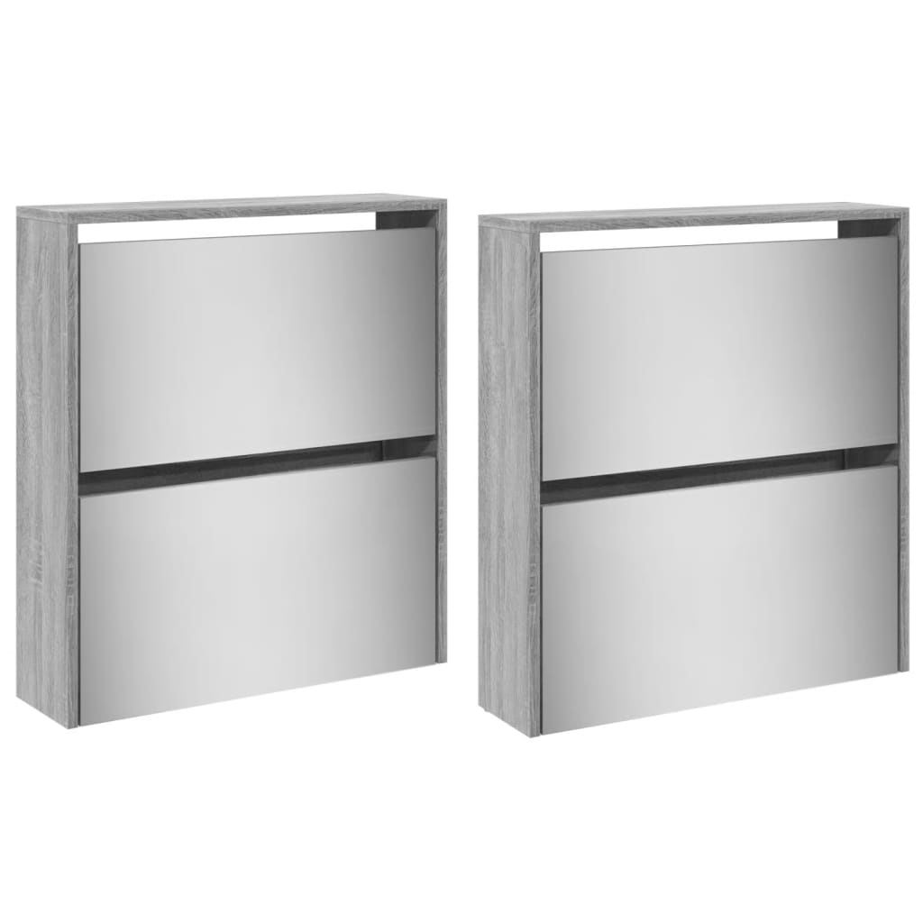 Armoire à chaussures miroir 4 niveaux sonoma gris 63x17x134 cm - XIOS