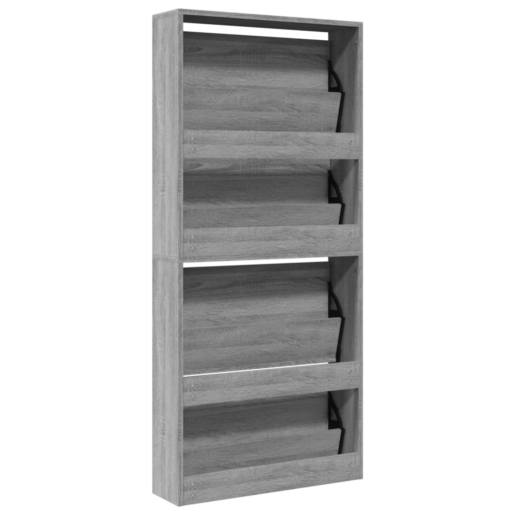 Armoire à chaussures miroir 4 niveaux sonoma gris 63x17x134 cm - XIOS