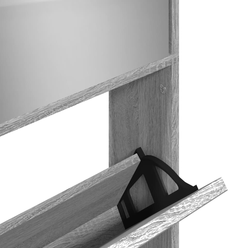 Armoire à chaussures miroir 4 niveaux sonoma gris 63x17x134 cm - XIOS