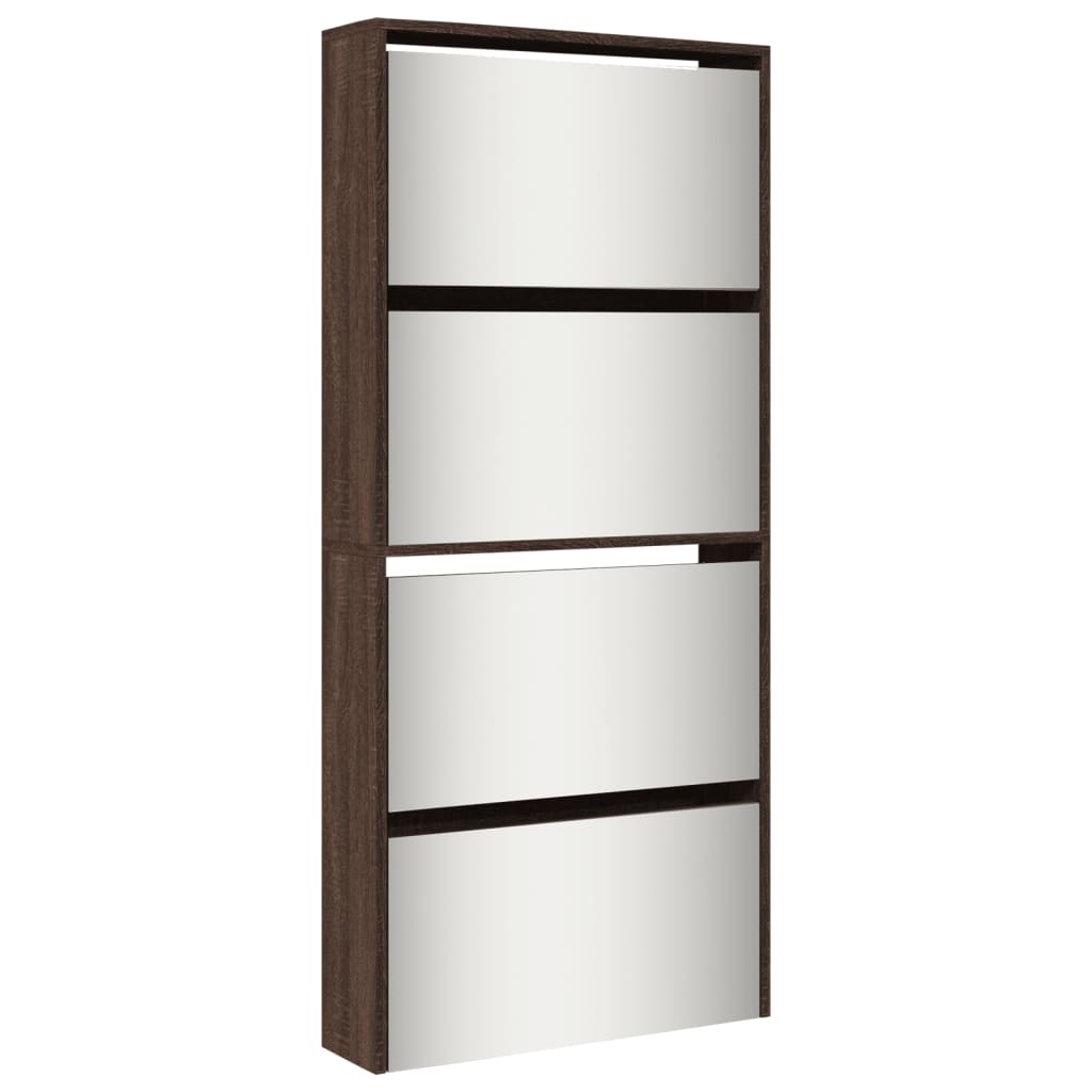 Armoire à chaussures miroir 4 niveaux chêne marron 63x17x134 cm - XIOS