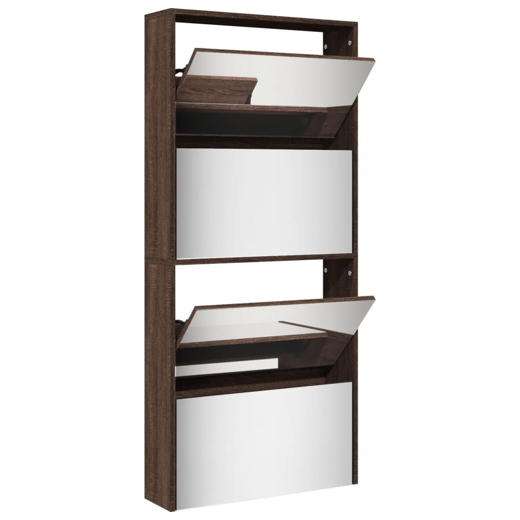 Armoire à chaussures miroir 4 niveaux chêne marron 63x17x134 cm - XIOS
