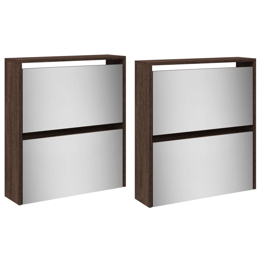 Armoire à chaussures miroir 4 niveaux chêne marron 63x17x134 cm - XIOS