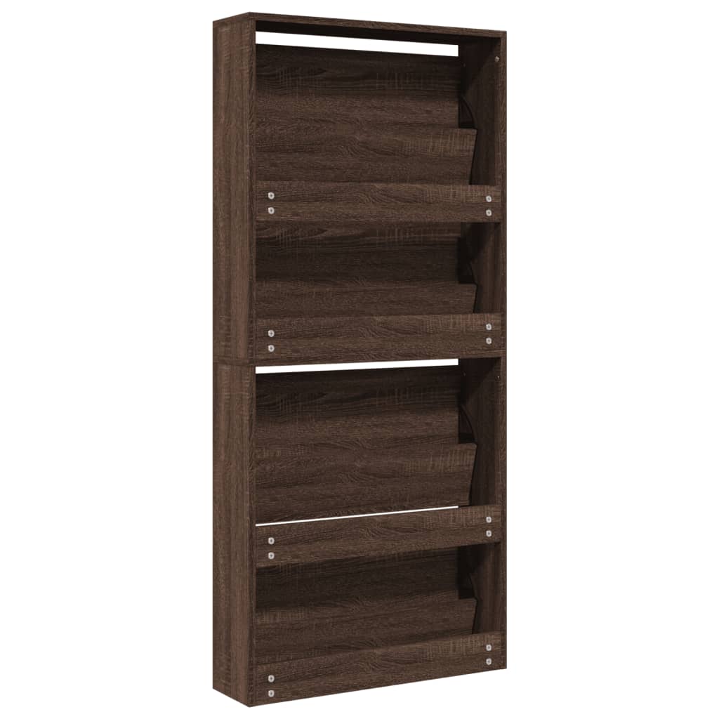 Armoire à chaussures miroir 4 niveaux chêne marron 63x17x134 cm - XIOS