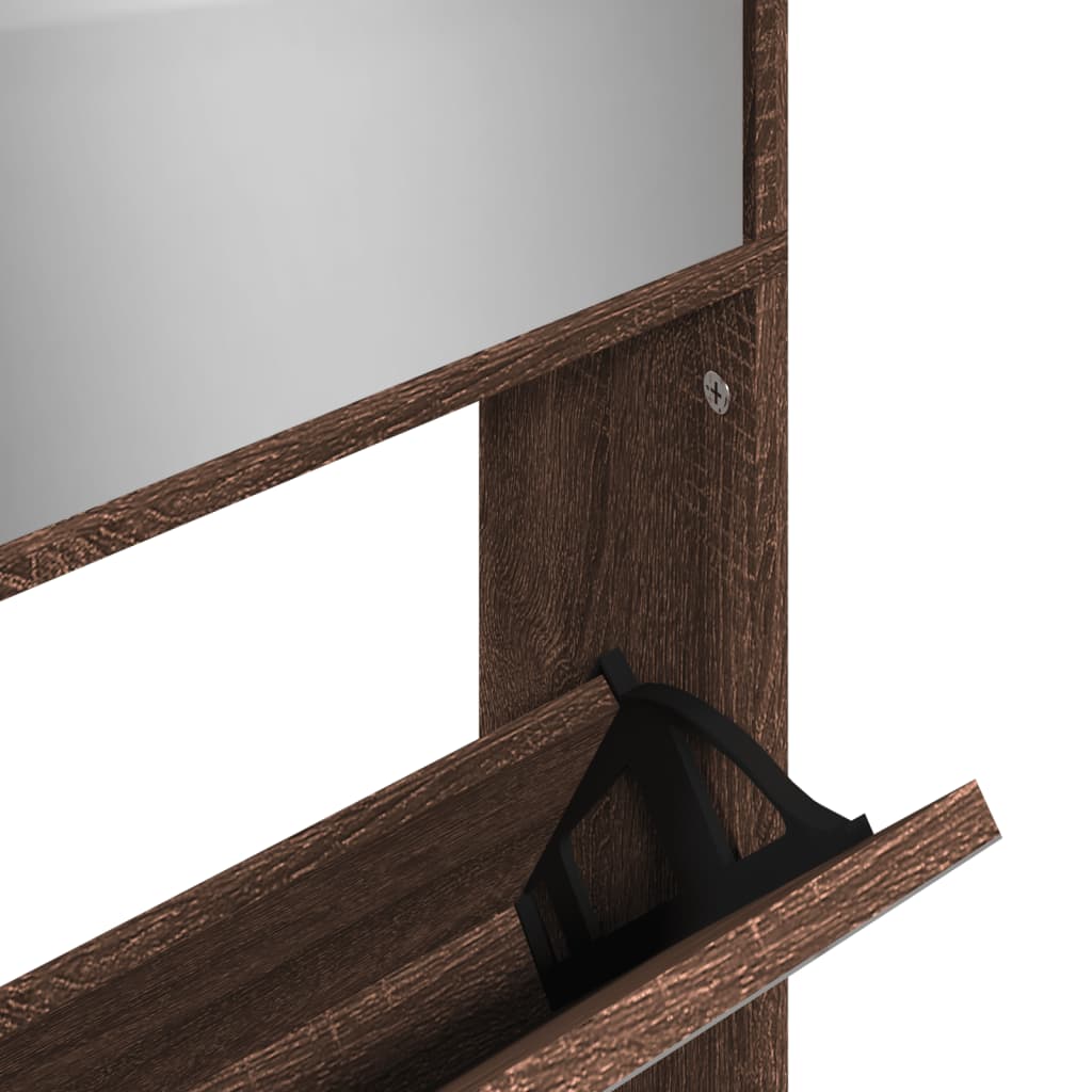 Armoire à chaussures miroir 4 niveaux chêne marron 63x17x134 cm - XIOS