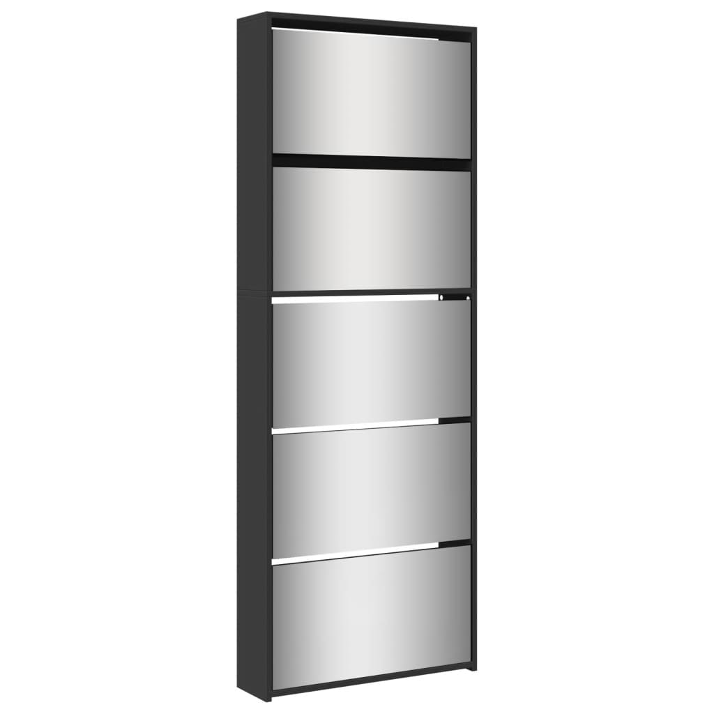 Armoire à chaussures avec miroir 5 niveaux noir 63x17x169,5 cm - XIOS