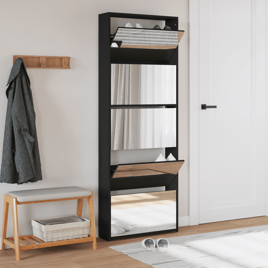 Armoire à chaussures avec miroir 5 niveaux noir 63x17x169,5 cm - XIOS