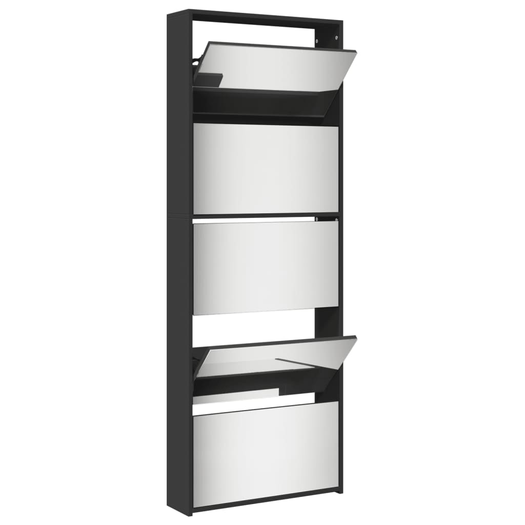 Armoire à chaussures avec miroir 5 niveaux noir 63x17x169,5 cm - XIOS