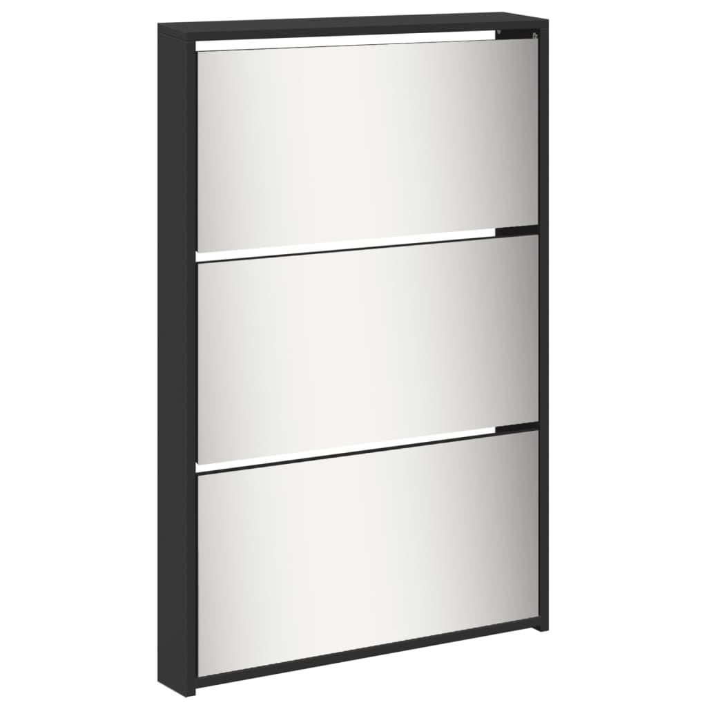 Armoire à chaussures avec miroir 5 niveaux noir 63x17x169,5 cm - XIOS