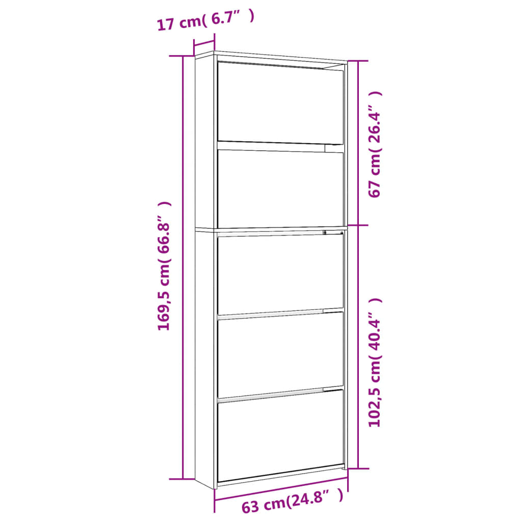 Armoire à chaussures avec miroir 5 niveaux noir 63x17x169,5 cm - XIOS