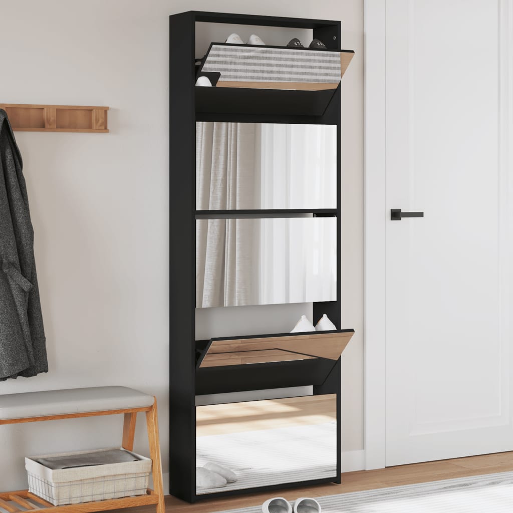 Armoire à chaussures avec miroir 5 niveaux noir 63x17x169,5 cm - XIOS