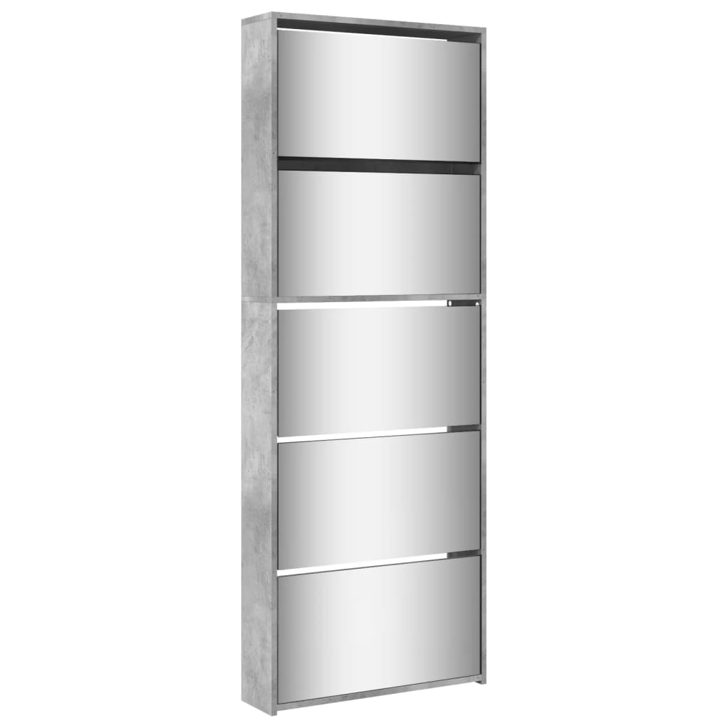Armoire à chaussures miroir 5 niveaux gris béton 63x17x169,5 cm - XIOS