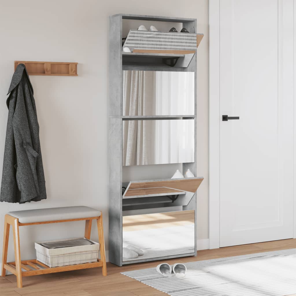 Armoire à chaussures miroir 5 niveaux gris béton 63x17x169,5 cm - XIOS