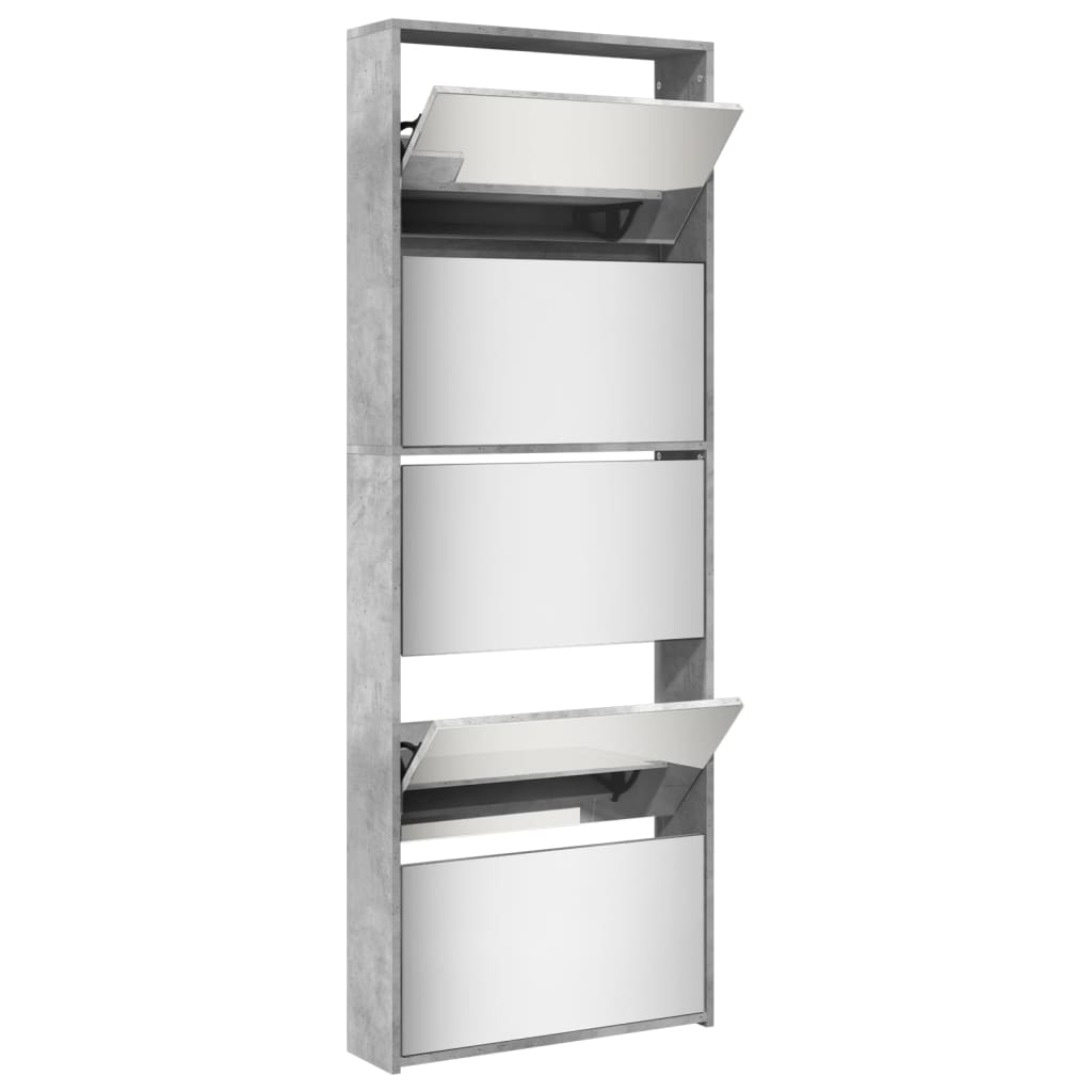 Armoire à chaussures miroir 5 niveaux gris béton 63x17x169,5 cm - XIOS