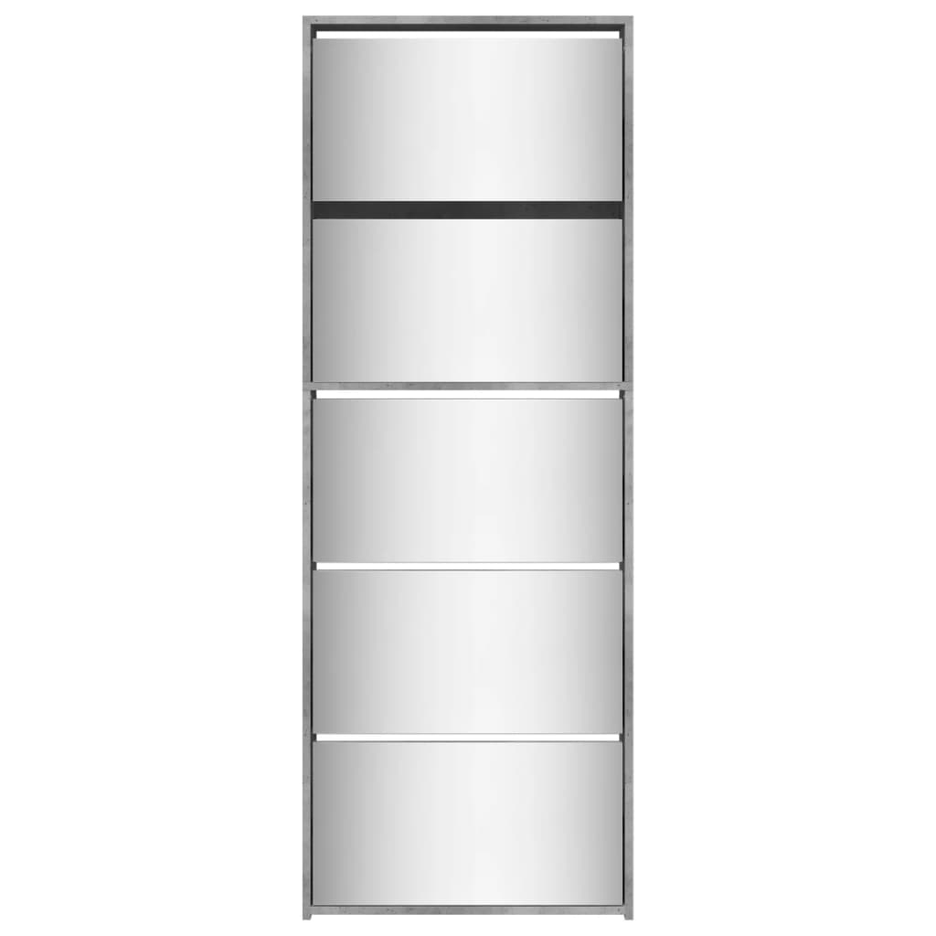 Armoire à chaussures miroir 5 niveaux gris béton 63x17x169,5 cm - XIOS