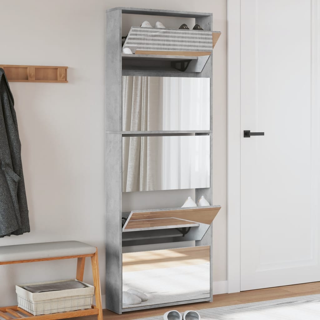 Armoire à chaussures miroir 5 niveaux gris béton 63x17x169,5 cm - XIOS