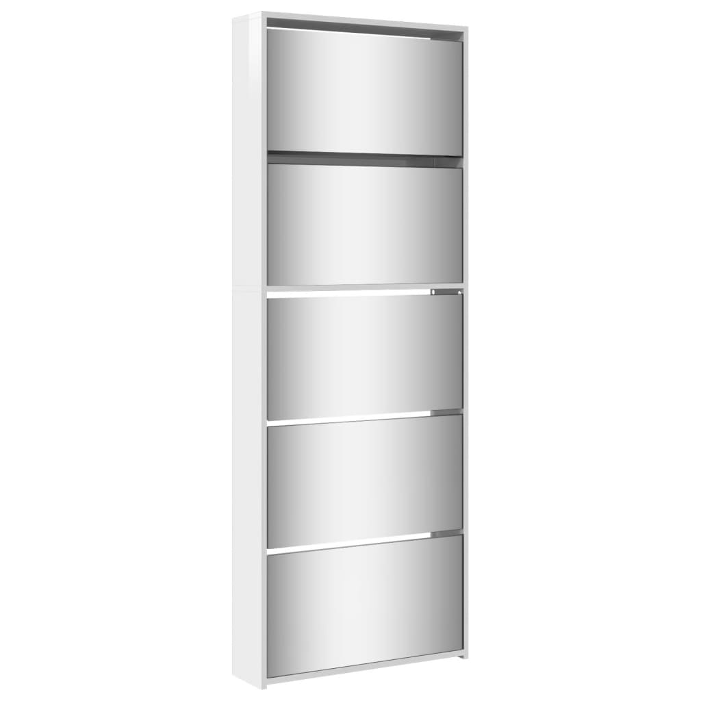 Armoire chaussures miroir 5niveaux blanc brillant 63x17x169,5cm - XIOS