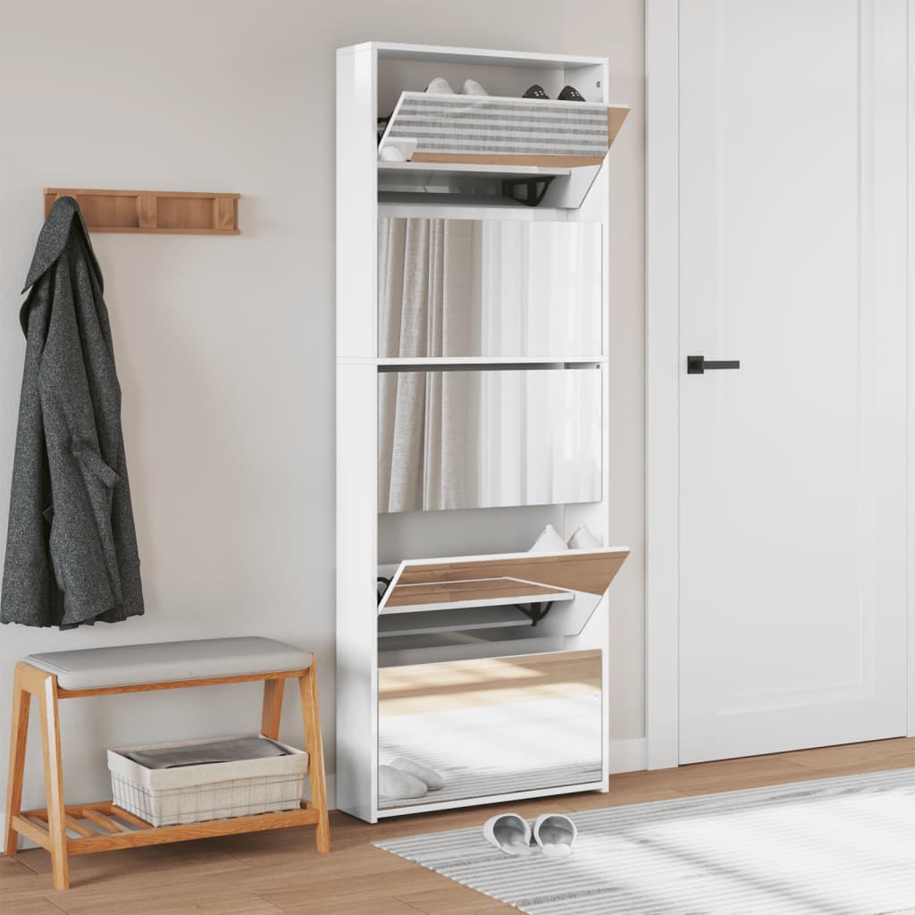 Armoire chaussures miroir 5niveaux blanc brillant 63x17x169,5cm - XIOS