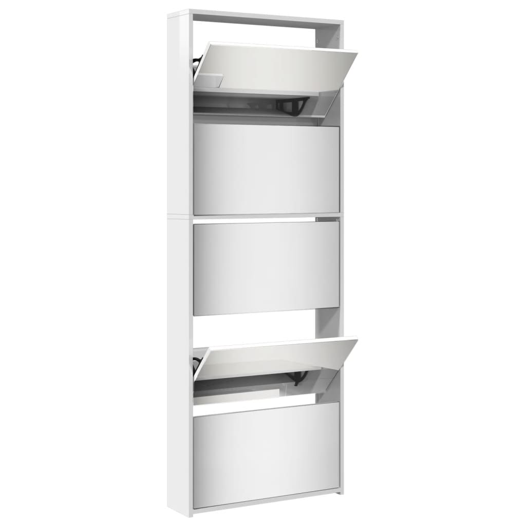 Armoire chaussures miroir 5niveaux blanc brillant 63x17x169,5cm - XIOS