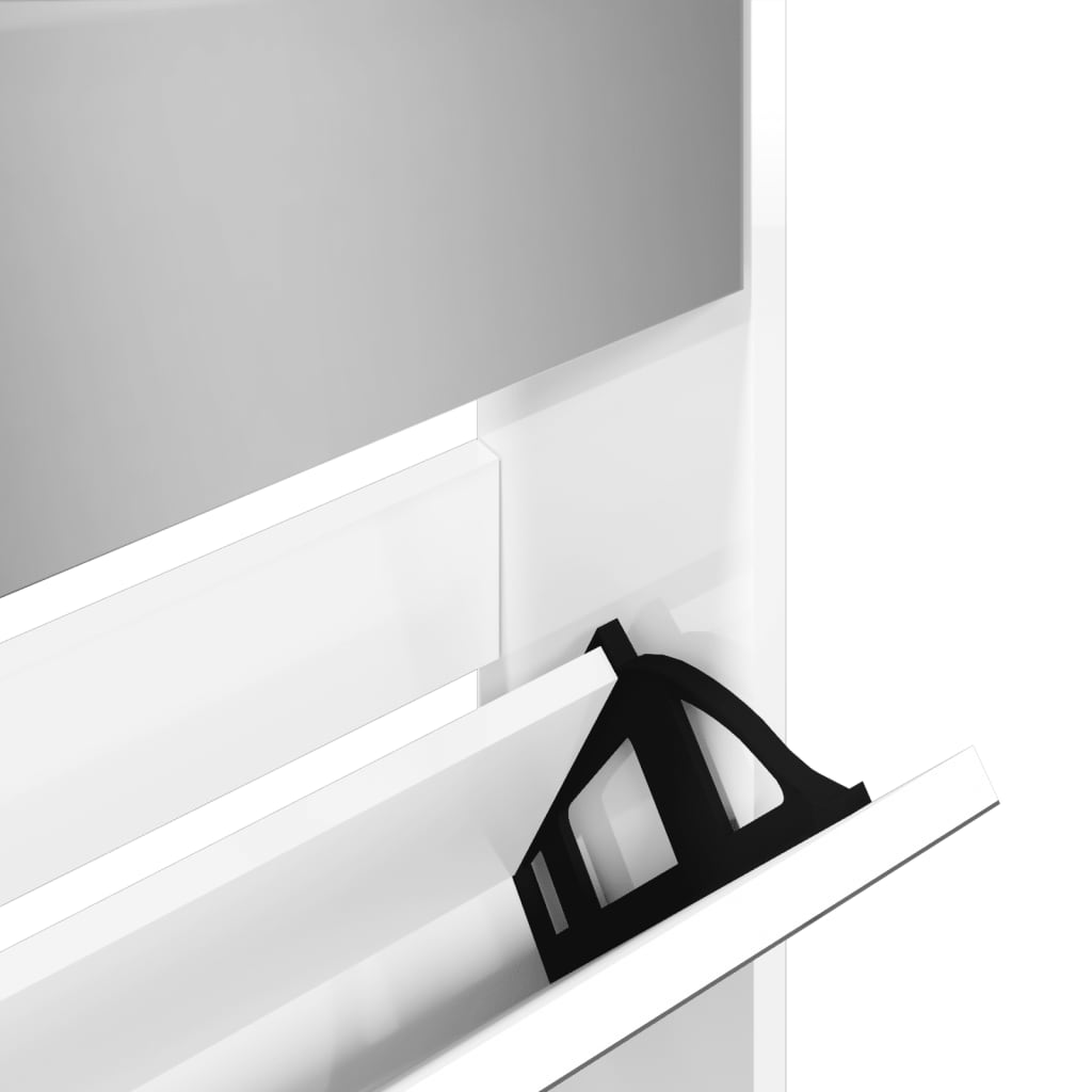 Armoire chaussures miroir 5niveaux blanc brillant 63x17x169,5cm - XIOS