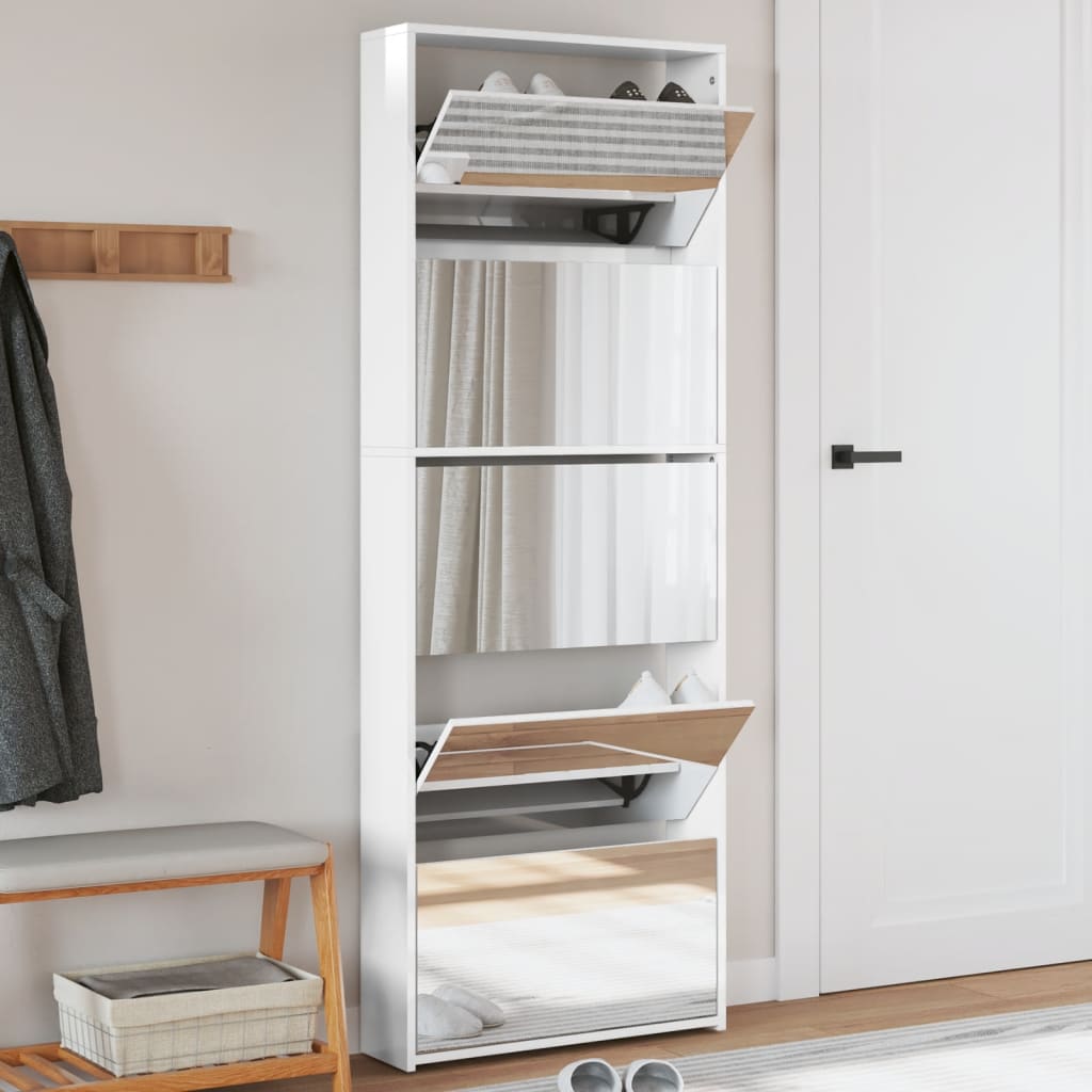 Armoire chaussures miroir 5niveaux blanc brillant 63x17x169,5cm - XIOS