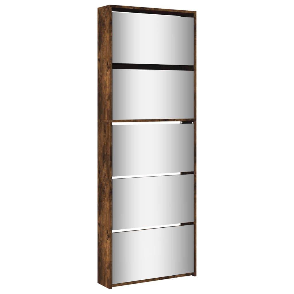 Armoire à chaussures miroir 5 niveaux chêne fumé 63x17x169,5 cm - XIOS