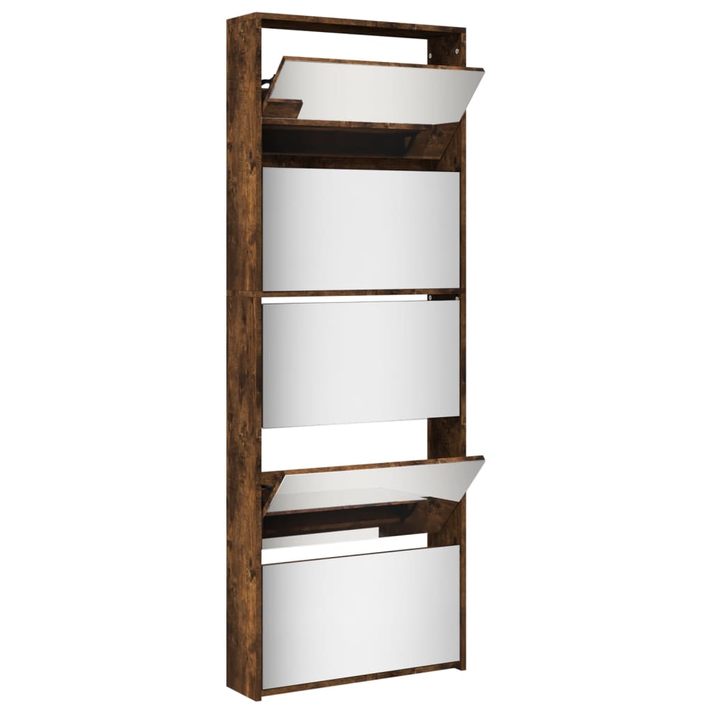 Armoire à chaussures miroir 5 niveaux chêne fumé 63x17x169,5 cm - XIOS