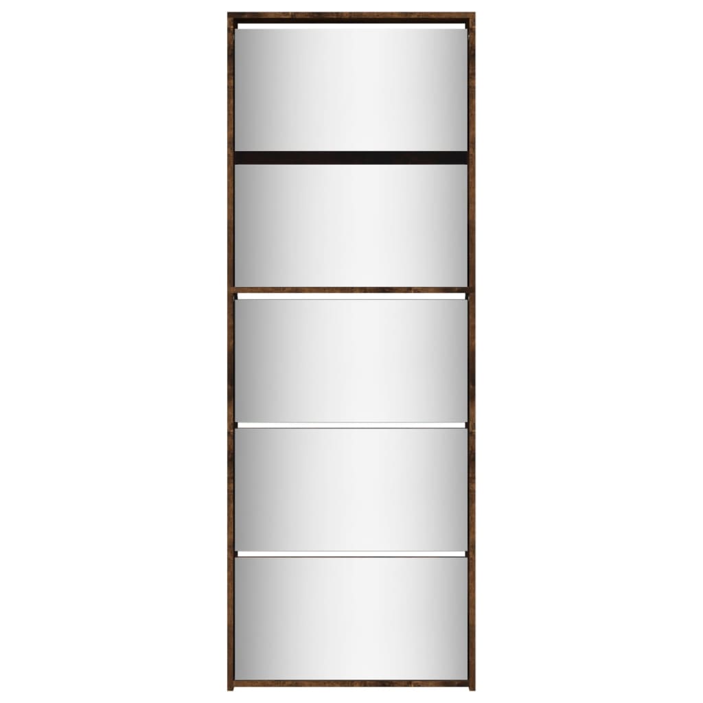 Armoire à chaussures miroir 5 niveaux chêne fumé 63x17x169,5 cm - XIOS