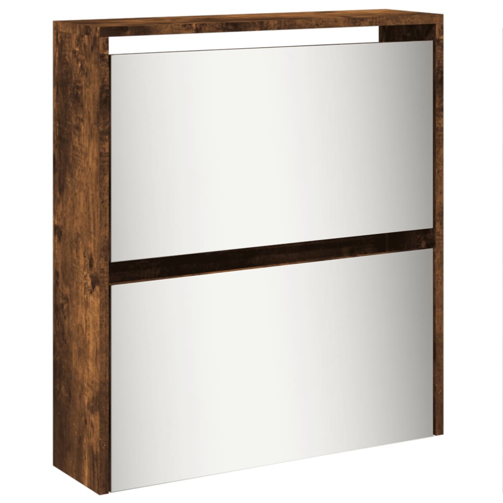 Armoire à chaussures miroir 5 niveaux chêne fumé 63x17x169,5 cm - XIOS