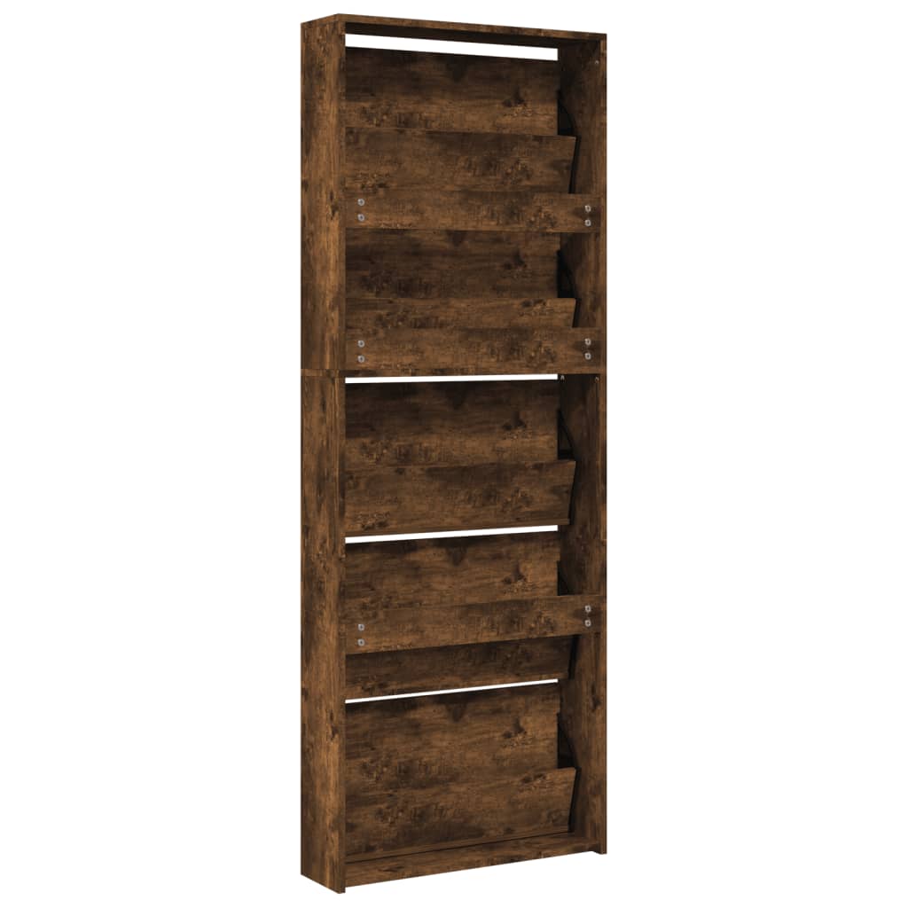 Armoire à chaussures miroir 5 niveaux chêne fumé 63x17x169,5 cm - XIOS