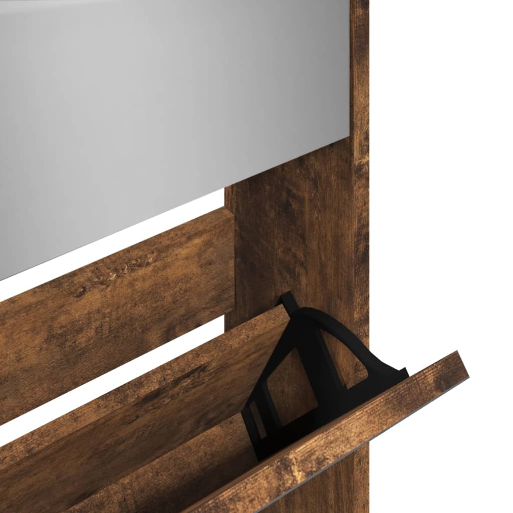Armoire à chaussures miroir 5 niveaux chêne fumé 63x17x169,5 cm - XIOS
