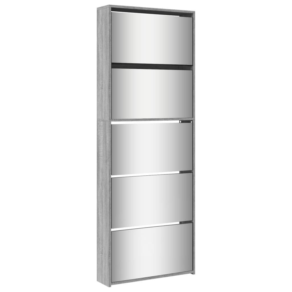 Armoire à chaussures miroir 5 niveaux sonoma gris 63x17x169,5cm - XIOS