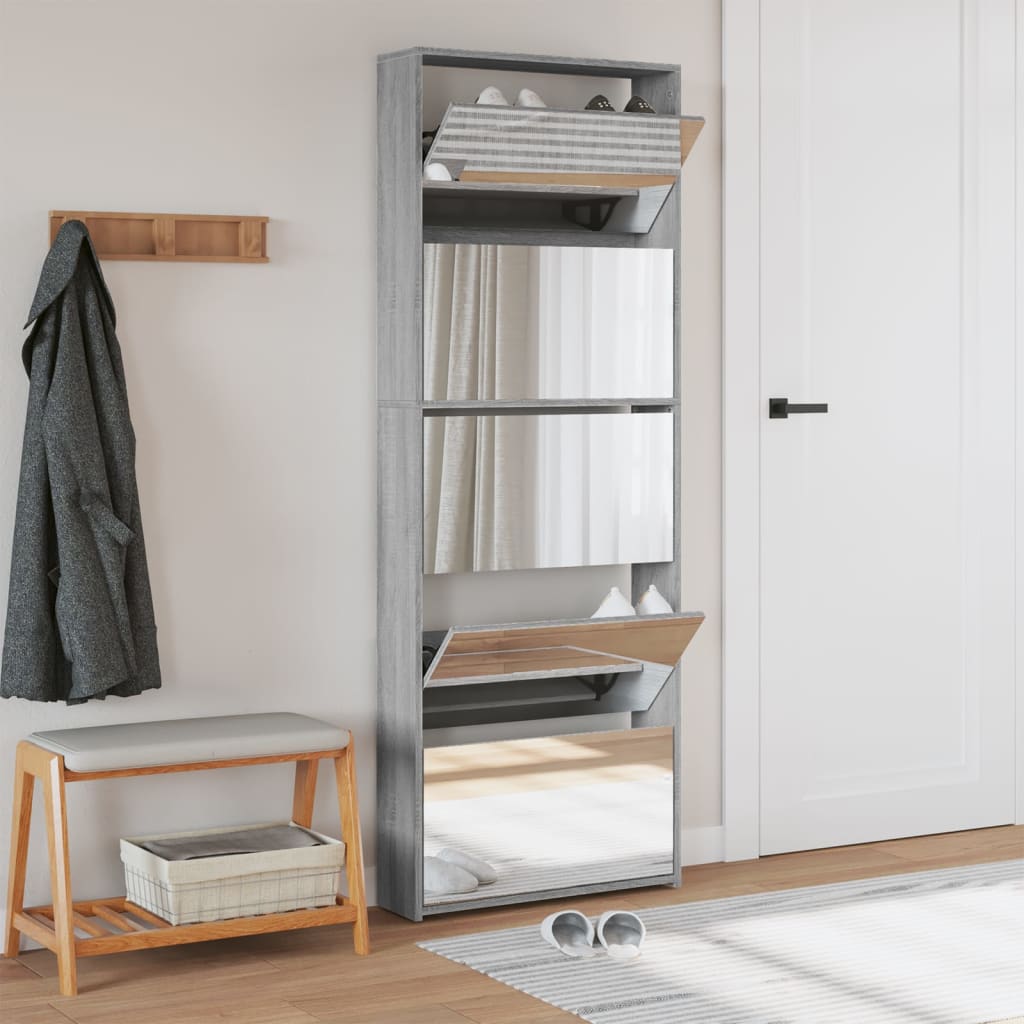 Armoire à chaussures miroir 5 niveaux sonoma gris 63x17x169,5cm - XIOS