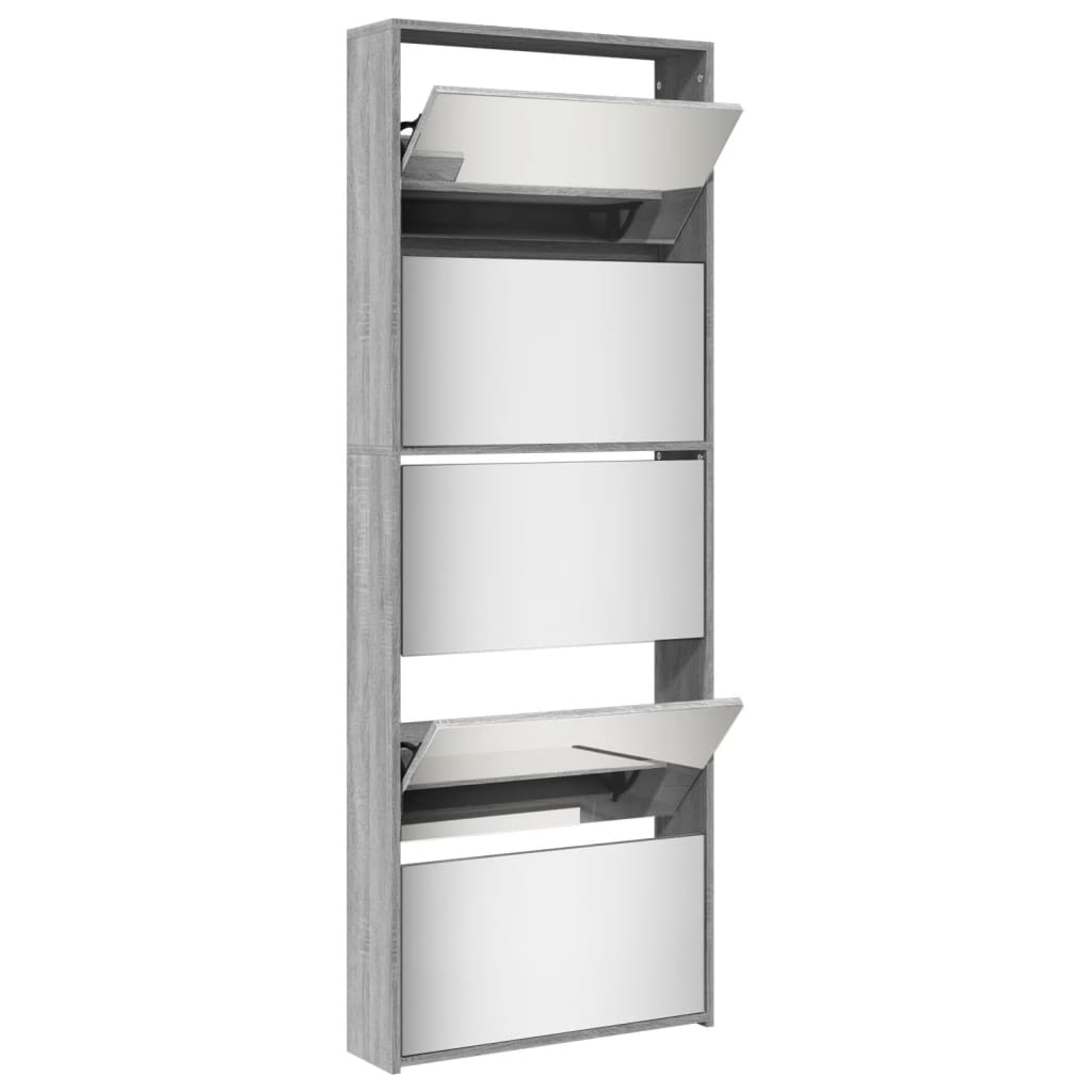 Armoire à chaussures miroir 5 niveaux sonoma gris 63x17x169,5cm - XIOS