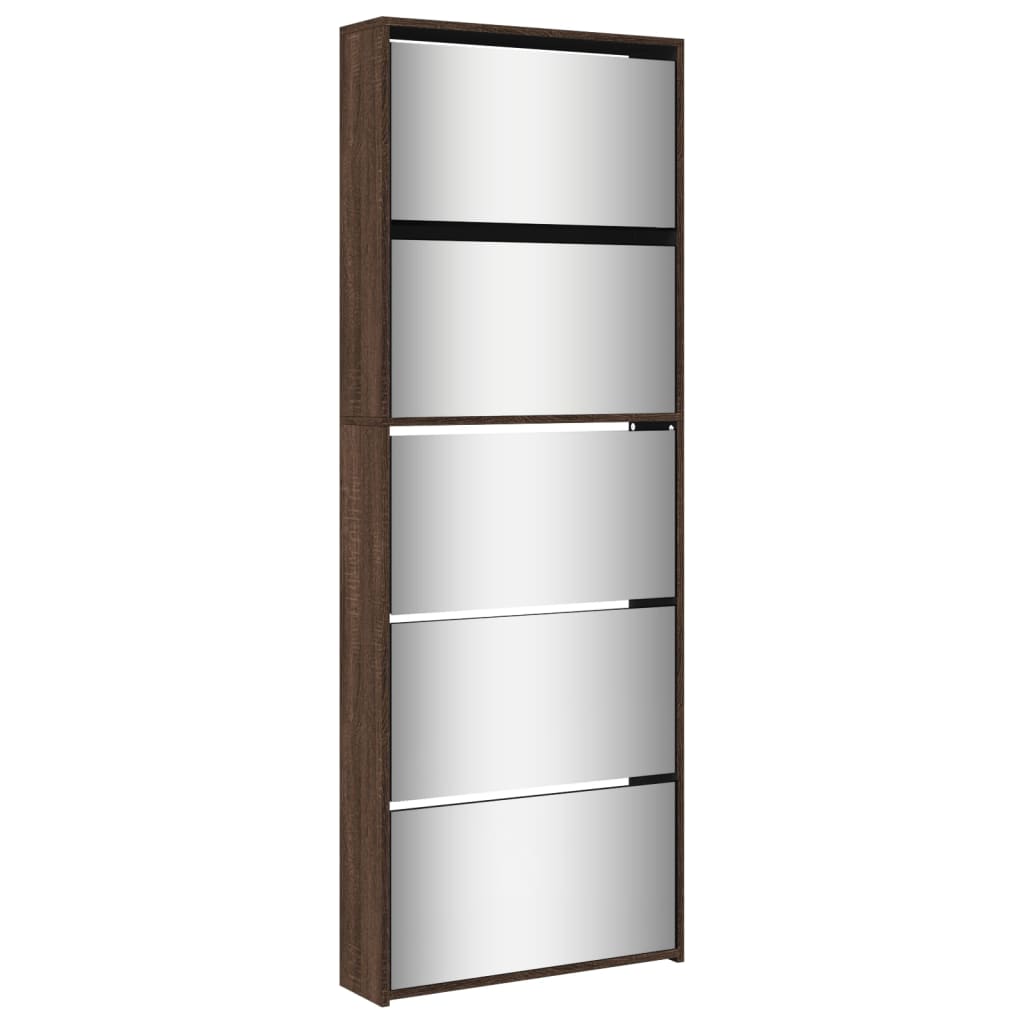 Armoire à chaussures miroir 5niveaux Chêne marron 63x17x169,5cm - XIOS