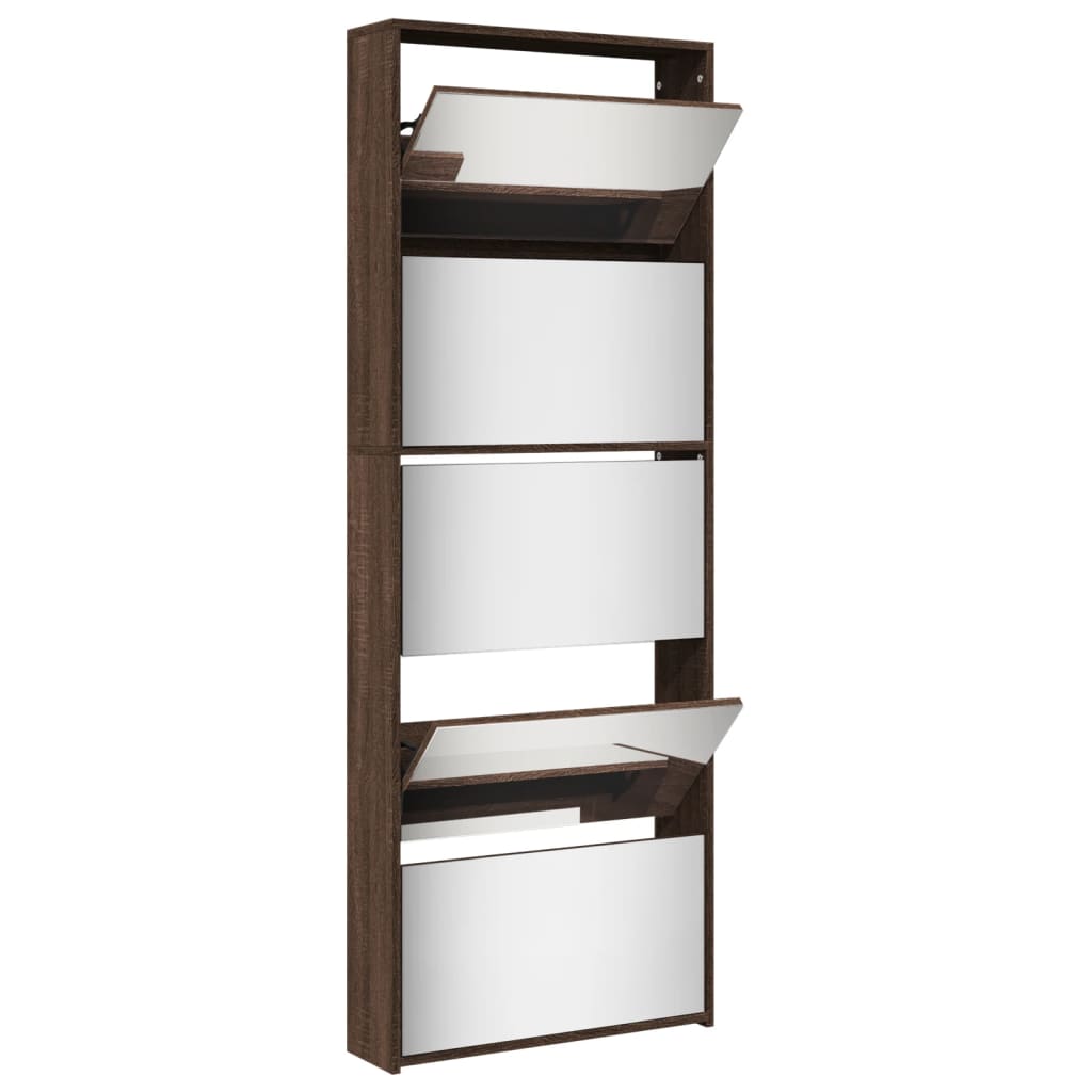 Armoire à chaussures miroir 5niveaux Chêne marron 63x17x169,5cm - XIOS