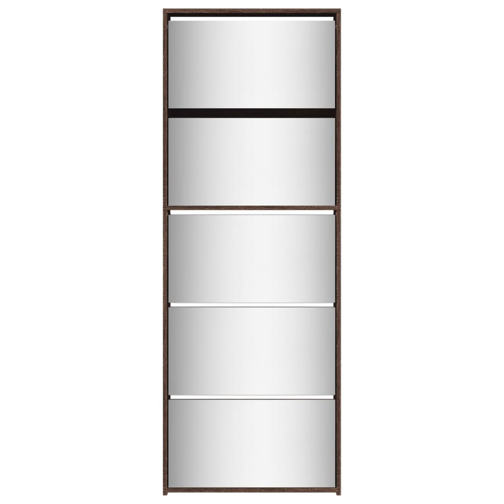 Armoire à chaussures miroir 5niveaux Chêne marron 63x17x169,5cm - XIOS